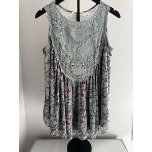 Indigo Thread Co Floral Lace Tank Boho Cottagecore Blouse M